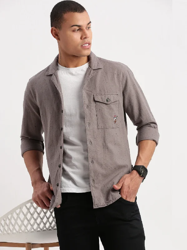 Men's Embroidered Detail Casual Shirts in Beige for a Touch of EleganceMen Cuban Collar Solid Grey Oversized Shacket Men's Embroidered Detail Casual Shirts in Beige for a Touch of EleganceMen Cuban Collar Solid Grey Oversized Shacket