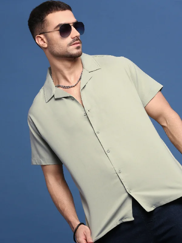Men's Tailored Fit Checkered Casual Shirts in Multicolor for a Smart - Casual EnsembleMen Green Solid Cuban Collar Shirt Men's Tailored Fit Checkered Casual Shirts in Multicolor for a Smart - Casual EnsembleMen Green Solid Cuban Collar Shirt