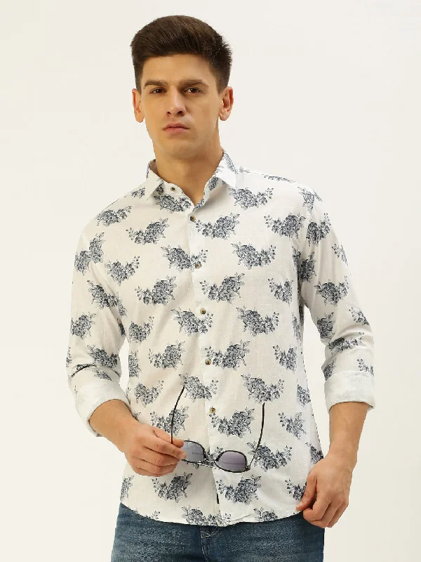 Men's Thermal - Lined Casual Shirts in Black for Added Warmth in Cold WeatherMen White Printed Casual Shirt Men's Thermal - Lined Casual Shirts in Black for Added Warmth in Cold WeatherMen White Printed Casual Shirt