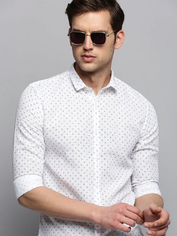 Men's Distressed Denim Casual Shirts with Frayed Edges for a Trendy and Rugged LookMen Spread Collar Printed White Shirt Men's Distressed Denim Casual Shirts with Frayed Edges for a Trendy and Rugged LookMen Spread Collar Printed White Shirt
