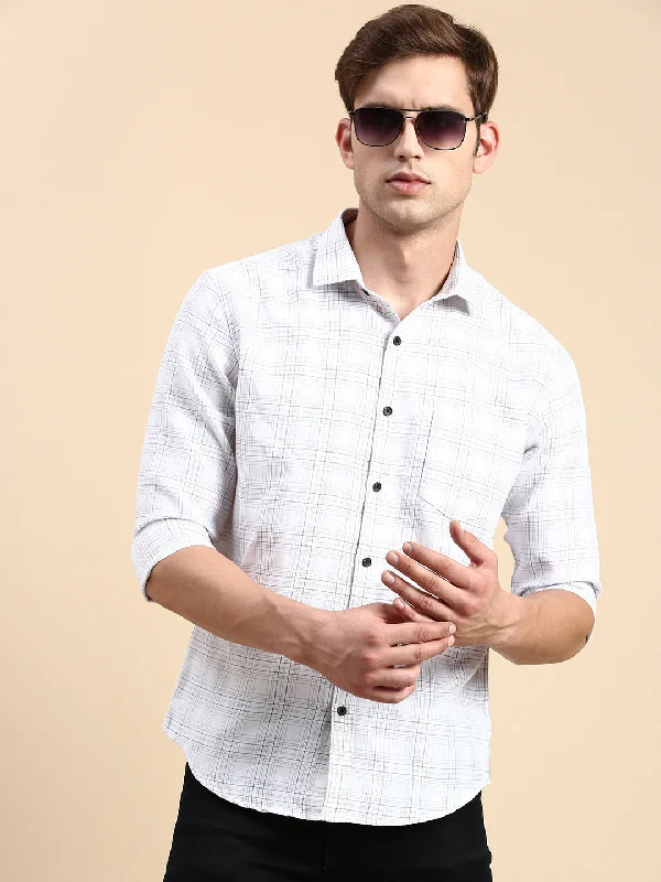 Men's Stretch - Fabric Casual Shirts in Navy Blue for a Comfortable and Flexible FitMen White Checked Casual Shirt Men's Stretch - Fabric Casual Shirts in Navy Blue for a Comfortable and Flexible FitMen White Checked Casual Shirt