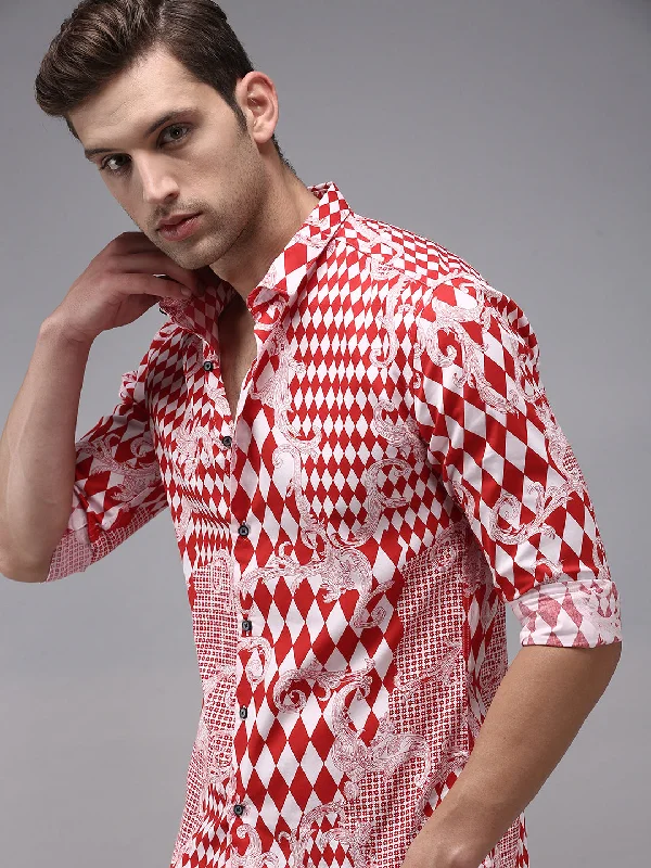 Men's Wrinkle - Resistant Polyester Blend Casual Shirts for Easy Travel and MaintenanceMen Red Printed Casual Shirt Men's Wrinkle - Resistant Polyester Blend Casual Shirts for Easy Travel and MaintenanceMen Red Printed Casual Shirt
