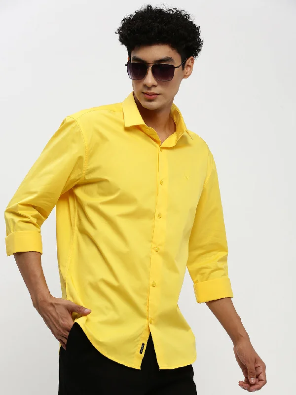Men's Slim - Fit Printed Floral Casual Shirts in Pastel Colors for a Spring - Inspired VibeMen Yellow Solid Shirt Men's Slim - Fit Printed Floral Casual Shirts in Pastel Colors for a Spring - Inspired VibeMen Yellow Solid Shirt
