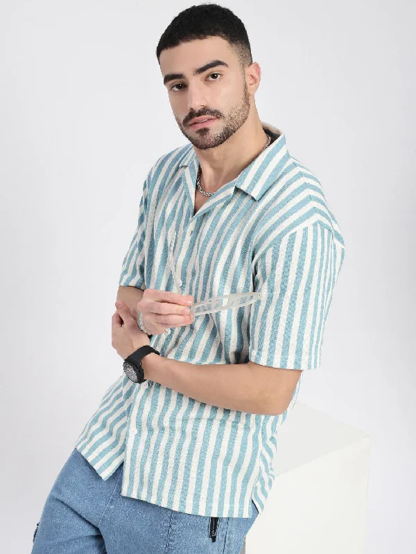 Plus Size Men's Plaid Flannel Casual Shirts in Earth Tones for a Cozy Fall OutfitMen Blue Cuban Collar Striped Shirt Plus Size Men's Plaid Flannel Casual Shirts in Earth Tones for a Cozy Fall OutfitMen Blue Cuban Collar Striped Shirt