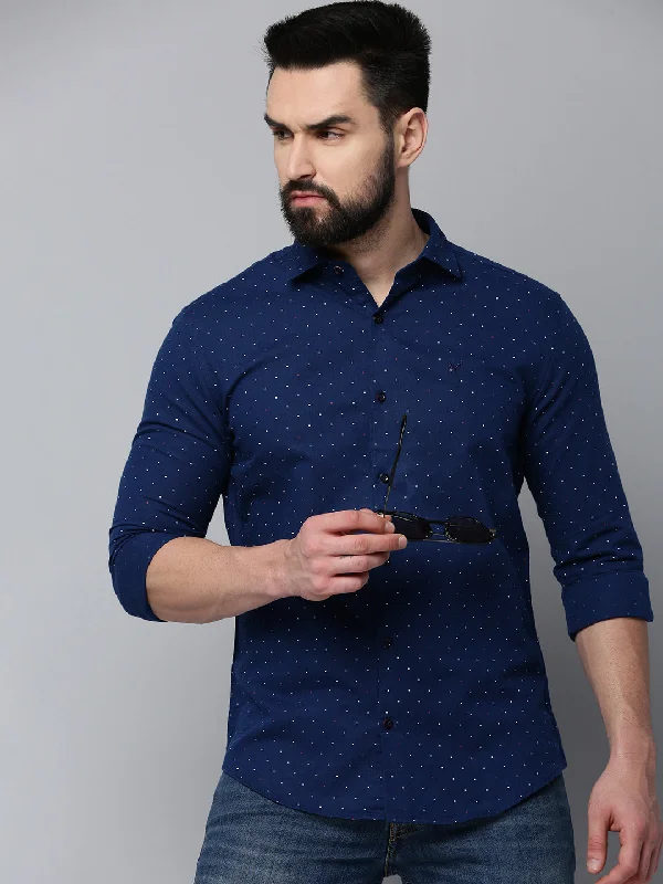 Men's Distressed Denim Casual Shirts with Frayed Edges for a Trendy and Rugged LookMen Navy Printed Casual Shirt Men's Distressed Denim Casual Shirts with Frayed Edges for a Trendy and Rugged LookMen Navy Printed Casual Shirt