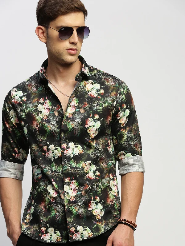 Men's Long - Line Oversized Casual Shirts in Dark Gray for a Relaxed and Modern LookMen Green Floral Shirt Men's Long - Line Oversized Casual Shirts in Dark Gray for a Relaxed and Modern LookMen Green Floral Shirt