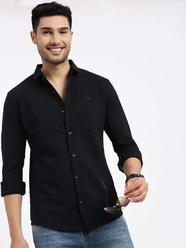 Men's Moisture - Wicking Performance Fabric Casual Shirts for Outdoor ActivitiesMen Black Solid Slim Fit Shirt Men's Moisture - Wicking Performance Fabric Casual Shirts for Outdoor ActivitiesMen Black Solid Slim Fit Shirt