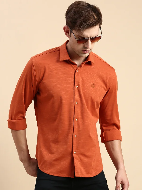 Men's Two - Tone Contrast Panel Casual Shirts in White and Navy for a Stylish and Eye - Catching DesignMen Rust Solid Casual Shirt Men's Two - Tone Contrast Panel Casual Shirts in White and Navy for a Stylish and Eye - Catching DesignMen Rust Solid Casual Shirt