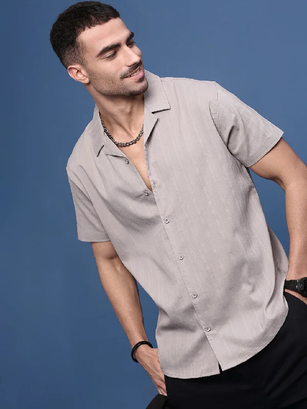 Men's Organic Cotton Casual Shirts with a Soft Handfeel for Everyday ComfortMen Grey Solid Cuban Collar Shirt Men's Organic Cotton Casual Shirts with a Soft Handfeel for Everyday ComfortMen Grey Solid Cuban Collar Shirt