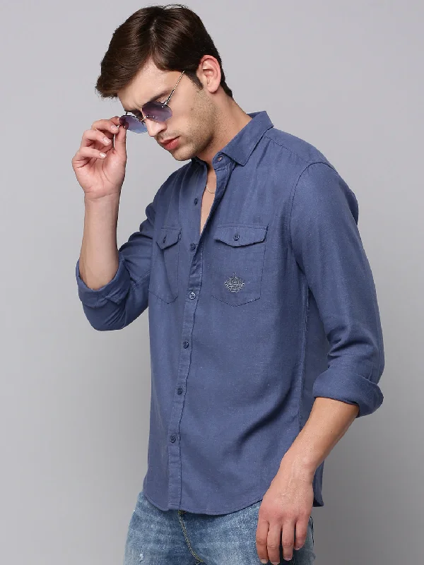 Men's Graphic - Printed Casual Shirts with Pop - Culture References for a Fun and Stylish LookMen Navy Solid Casual Shirt Men's Graphic - Printed Casual Shirts with Pop - Culture References for a Fun and Stylish LookMen Navy Solid Casual Shirt