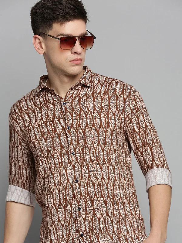 Men's Stretch - Fabric Casual Shirts in Navy Blue for a Comfortable and Flexible FitMen Brown Printed Casual Shirt Men's Stretch - Fabric Casual Shirts in Navy Blue for a Comfortable and Flexible FitMen Brown Printed Casual Shirt