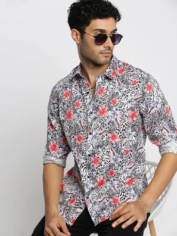 Men's Thermal - Lined Casual Shirts in Black for Added Warmth in Cold WeatherMen Off White Spread Collar Floral Shirt Men's Thermal - Lined Casual Shirts in Black for Added Warmth in Cold WeatherMen Off White Spread Collar Floral Shirt