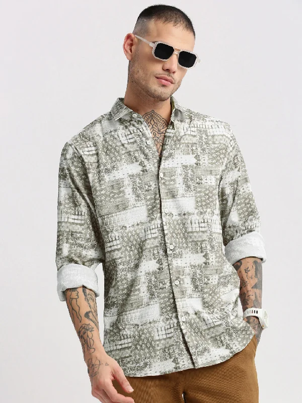 Men's Retro - Style Hawaiian Print Casual Shirts in Bold Patterns for a Tropical VacationMen Spread Collar Abstract Green Casual Shirt Men's Retro - Style Hawaiian Print Casual Shirts in Bold Patterns for a Tropical VacationMen Spread Collar Abstract Green Casual Shirt