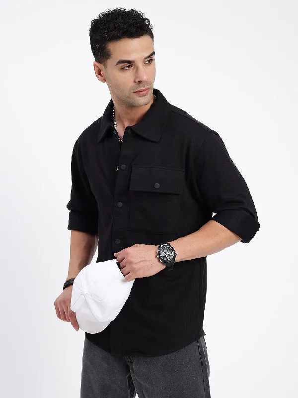 Men's Moisture - Wicking Performance Fabric Casual Shirts for Outdoor ActivitiesMen Solid Black Slim Fit Shirt Men's Moisture - Wicking Performance Fabric Casual Shirts for Outdoor ActivitiesMen Solid Black Slim Fit Shirt
