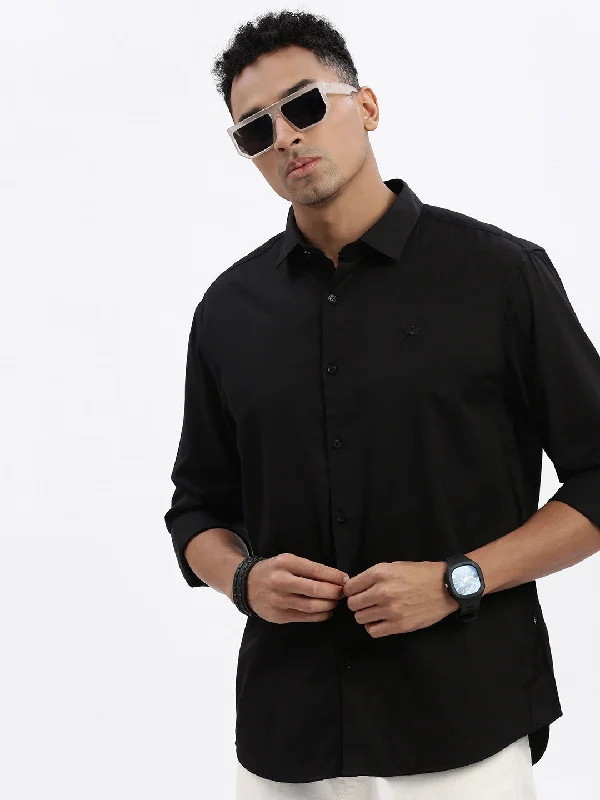 Men's Organic Cotton Casual Shirts with a Soft Handfeel for Everyday ComfortMen Black Solid Slim Fit Shirt Men's Organic Cotton Casual Shirts with a Soft Handfeel for Everyday ComfortMen Black Solid Slim Fit Shirt