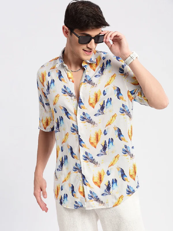Men's Moisture - Wicking Performance Fabric Casual Shirts for Outdoor ActivitiesMen Spread Collar Floral Off White Casual Shirt Men's Moisture - Wicking Performance Fabric Casual Shirts for Outdoor ActivitiesMen Spread Collar Floral Off White Casual Shirt