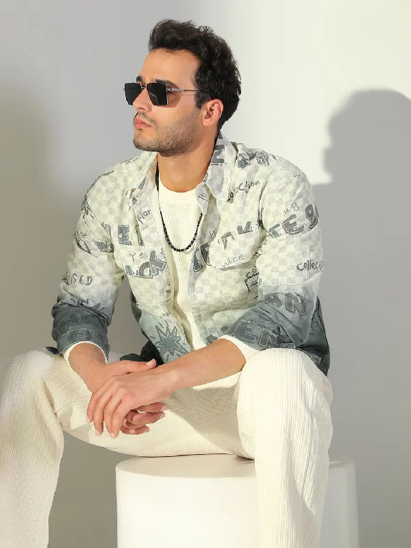 Men's Retro - Style Hawaiian Print Casual Shirts in Bold Patterns for a Tropical VacationMen Typography Cream Shacket Men's Retro - Style Hawaiian Print Casual Shirts in Bold Patterns for a Tropical VacationMen Typography Cream Shacket