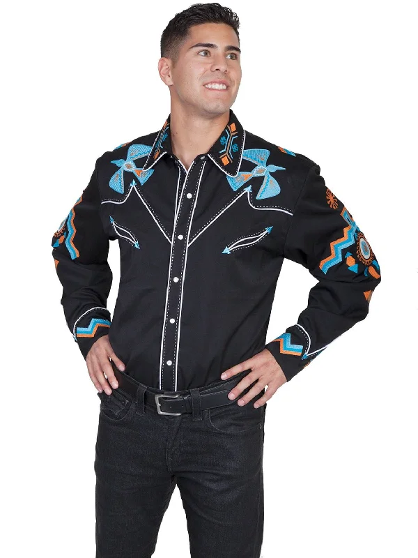 Men's Stretch - Fabric Casual Shirts in Navy Blue for a Comfortable and Flexible FitScully Western Mens Black Polyester L/S Big Phoenix Western Shirt Men's Stretch - Fabric Casual Shirts in Navy Blue for a Comfortable and Flexible FitScully Western Mens Black Polyester L/S Big Phoenix Western Shirt