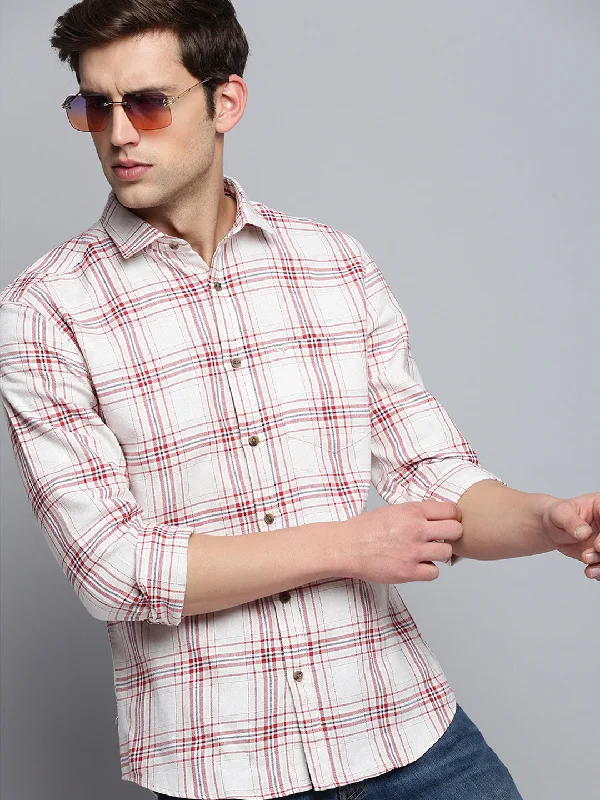 Men's Distressed Denim Casual Shirts with Frayed Edges for a Trendy and Rugged LookMen Beige Checked Casual Shirt