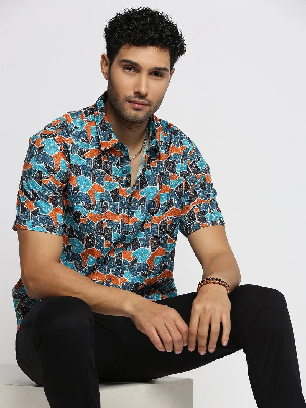 Men's Distressed Denim Casual Shirts with Frayed Edges for a Trendy and Rugged LookMen Turquoise Blue Spread Collar Abstract Shirt Men's Distressed Denim Casual Shirts with Frayed Edges for a Trendy and Rugged LookMen Turquoise Blue Spread Collar Abstract Shirt