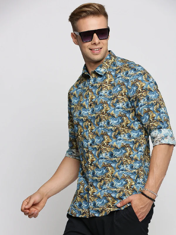 Men's Stretch - Fabric Casual Shirts in Navy Blue for a Comfortable and Flexible FitMen Blue Spread Collar Abstract Shirt Men's Stretch - Fabric Casual Shirts in Navy Blue for a Comfortable and Flexible FitMen Blue Spread Collar Abstract Shirt