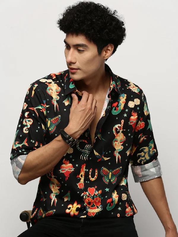 Men's Moisture - Wicking Performance Fabric Casual Shirts for Outdoor ActivitiesMen Black Printed Shirt Men's Moisture - Wicking Performance Fabric Casual Shirts for Outdoor ActivitiesMen Black Printed Shirt