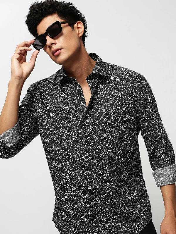 Plus Size Men's Striped Chambray Casual Shirts with a Spread Collar for a Preppy AppearanceMen Black Floral Casual Casual Shirts Plus Size Men's Striped Chambray Casual Shirts with a Spread Collar for a Preppy AppearanceMen Black Floral Casual Casual Shirts
