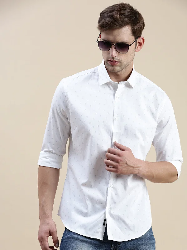 Men's Slim - Fit Printed Floral Casual Shirts in Pastel Colors for a Spring - Inspired VibeMen White Geometrical Casual Shirt Men's Slim - Fit Printed Floral Casual Shirts in Pastel Colors for a Spring - Inspired VibeMen White Geometrical Casual Shirt