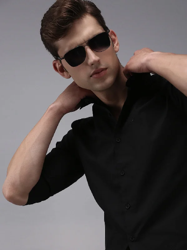 Men's Graphic - Printed Casual Shirts with Pop - Culture References for a Fun and Stylish LookMen Black Solid Casual Shirt Men's Graphic - Printed Casual Shirts with Pop - Culture References for a Fun and Stylish LookMen Black Solid Casual Shirt