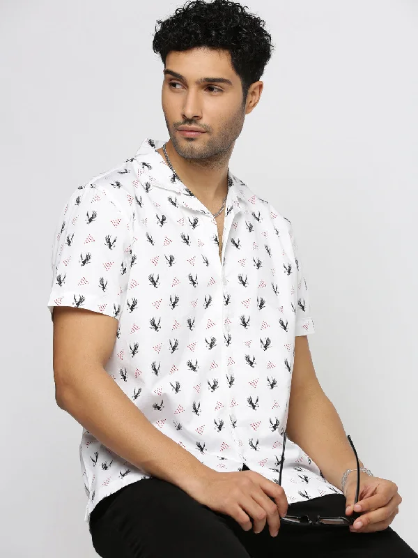 Men's Moisture - Wicking Performance Fabric Casual Shirts for Outdoor ActivitiesMen White Cuban Collar Graphic Shirt Men's Moisture - Wicking Performance Fabric Casual Shirts for Outdoor ActivitiesMen White Cuban Collar Graphic Shirt