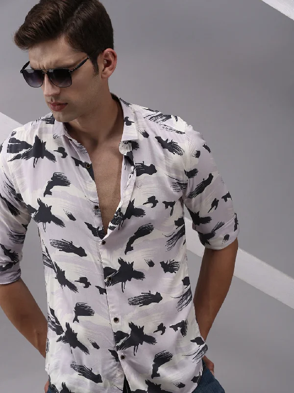 Men's Button - Down Oxford Casual Shirts in Crisp White for a Classic and Versatile StyleMen Purple Printed Casual Shirt Men's Button - Down Oxford Casual Shirts in Crisp White for a Classic and Versatile StyleMen Purple Printed Casual Shirt