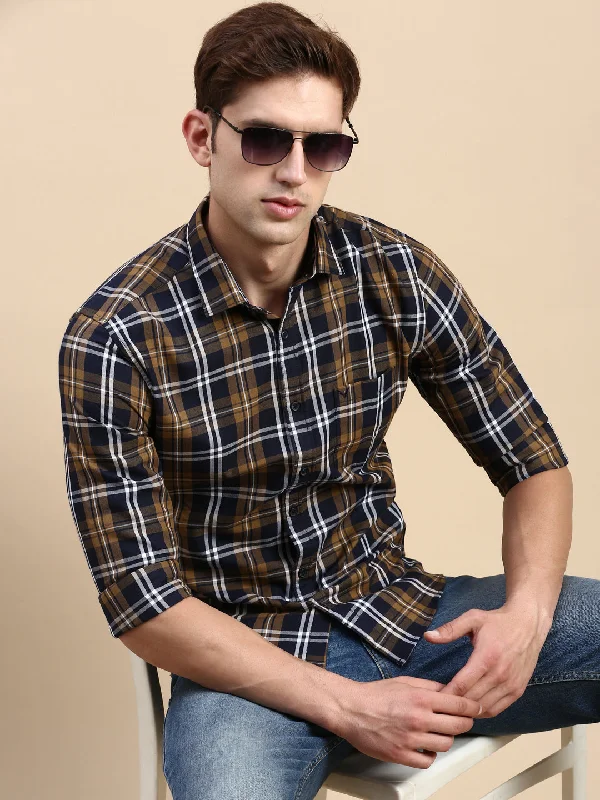 Men's Embroidered Detail Casual Shirts in Beige for a Touch of EleganceMen Multi Checked Casual Shirt Men's Embroidered Detail Casual Shirts in Beige for a Touch of EleganceMen Multi Checked Casual Shirt