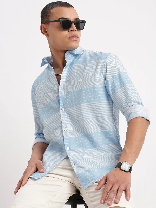 Men's Tailored Fit Checkered Casual Shirts in Multicolor for a Smart - Casual EnsembleMen Horizontal Stripes Blue Shirt Men's Tailored Fit Checkered Casual Shirts in Multicolor for a Smart - Casual EnsembleMen Horizontal Stripes Blue Shirt