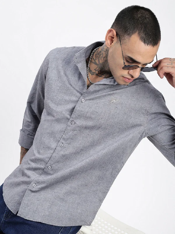 Men's Moisture - Wicking Performance Fabric Casual Shirts for Outdoor ActivitiesMen Solid Grey Slim Fit Shirt Men's Moisture - Wicking Performance Fabric Casual Shirts for Outdoor ActivitiesMen Solid Grey Slim Fit Shirt