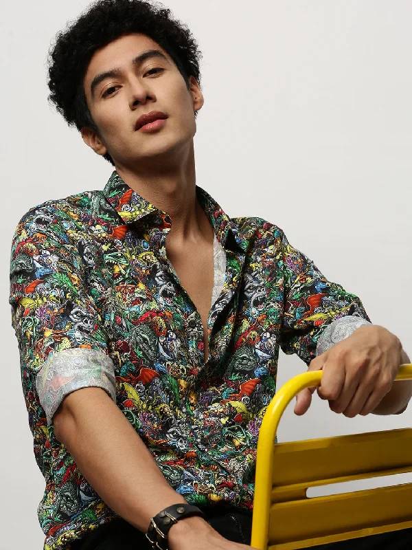 Men's Tailored Fit Checkered Casual Shirts in Multicolor for a Smart - Casual EnsembleMen Black Printed Shirt Men's Tailored Fit Checkered Casual Shirts in Multicolor for a Smart - Casual EnsembleMen Black Printed Shirt