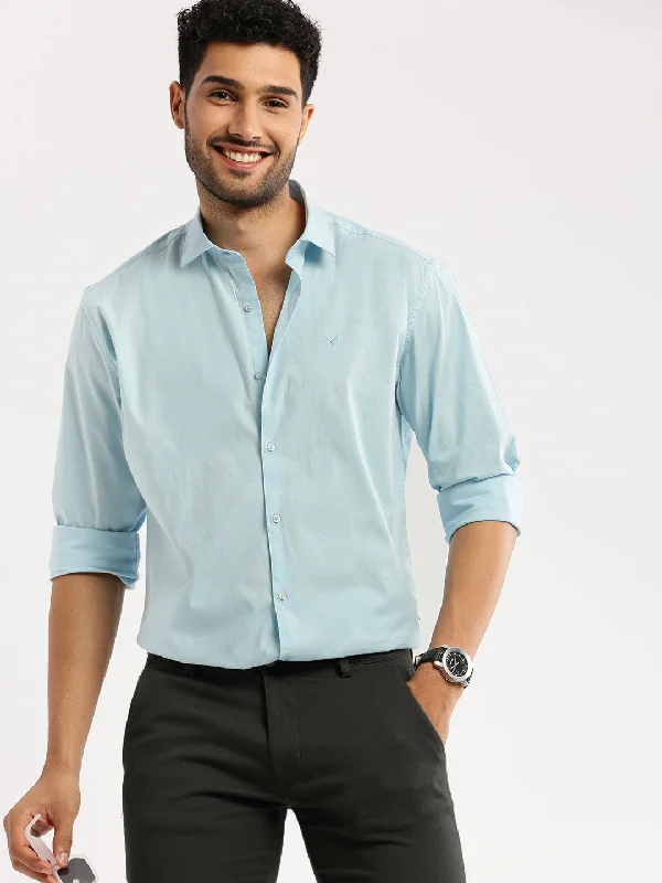 Men's Button - Down Oxford Casual Shirts in Crisp White for a Classic and Versatile StyleMen Blue Spread Collar Solid Shirt Men's Button - Down Oxford Casual Shirts in Crisp White for a Classic and Versatile StyleMen Blue Spread Collar Solid Shirt