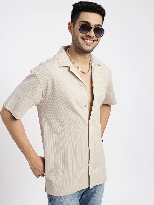 Men's Graphic - Printed Casual Shirts with Pop - Culture References for a Fun and Stylish LookMen Cream Cuban Collar Solid Shirt Men's Graphic - Printed Casual Shirts with Pop - Culture References for a Fun and Stylish LookMen Cream Cuban Collar Solid Shirt
