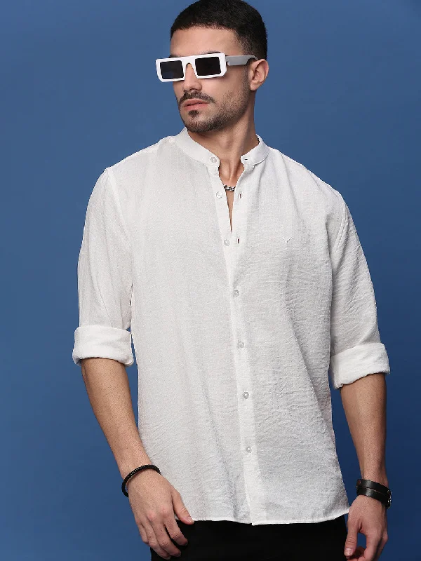 Men's Wrinkle - Resistant Polyester Blend Casual Shirts for Easy Travel and MaintenanceMen White Solid Slim Fit Shirt Men's Wrinkle - Resistant Polyester Blend Casual Shirts for Easy Travel and MaintenanceMen White Solid Slim Fit Shirt