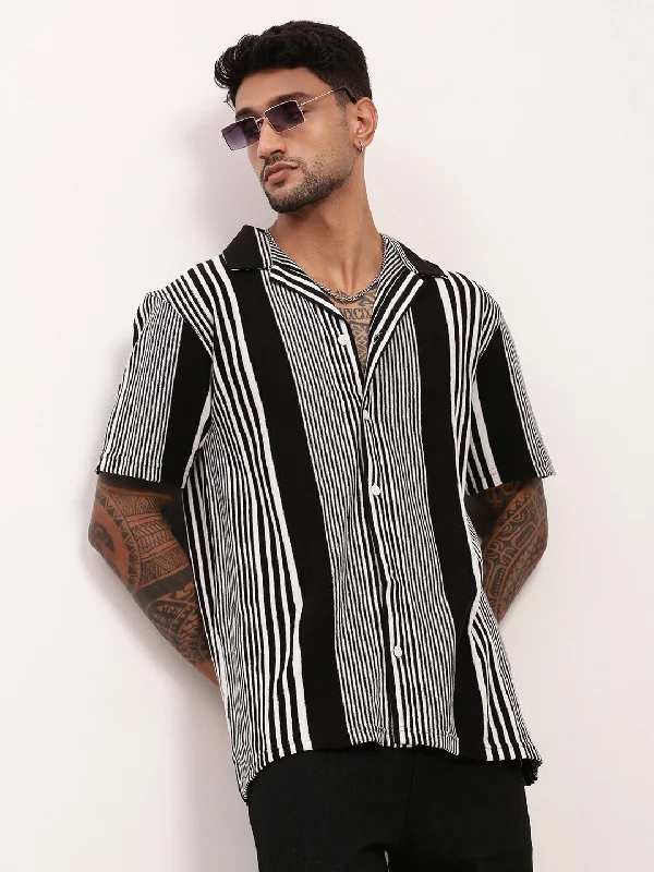 Men's Button - Down Oxford Casual Shirts in Crisp White for a Classic and Versatile StyleMen Black Striped Cuban Collar Shirt Men's Button - Down Oxford Casual Shirts in Crisp White for a Classic and Versatile StyleMen Black Striped Cuban Collar Shirt