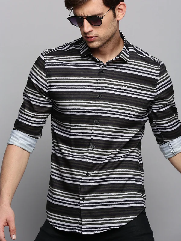 Men's Retro - Style Hawaiian Print Casual Shirts in Bold Patterns for a Tropical VacationMen Green Striped Casual Shirt Men's Retro - Style Hawaiian Print Casual Shirts in Bold Patterns for a Tropical VacationMen Green Striped Casual Shirt