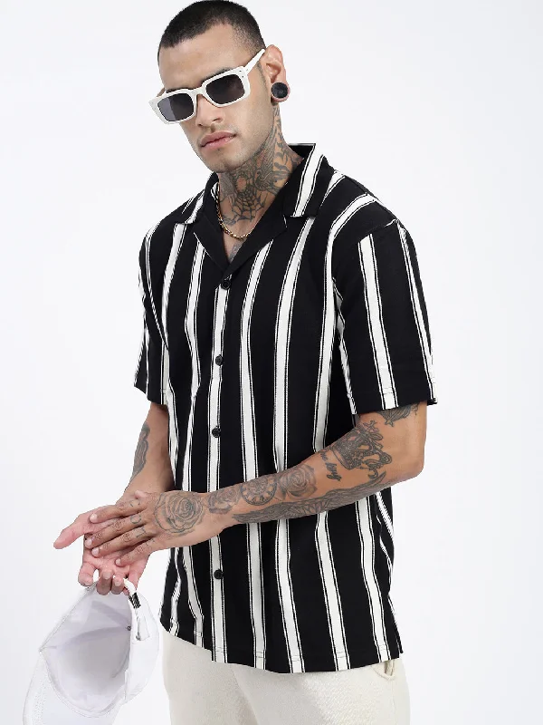 Men's Slim - Fit Printed Floral Casual Shirts in Pastel Colors for a Spring - Inspired VibeMen Striped Black Relaxed Fit Shirt Men's Slim - Fit Printed Floral Casual Shirts in Pastel Colors for a Spring - Inspired VibeMen Striped Black Relaxed Fit Shirt