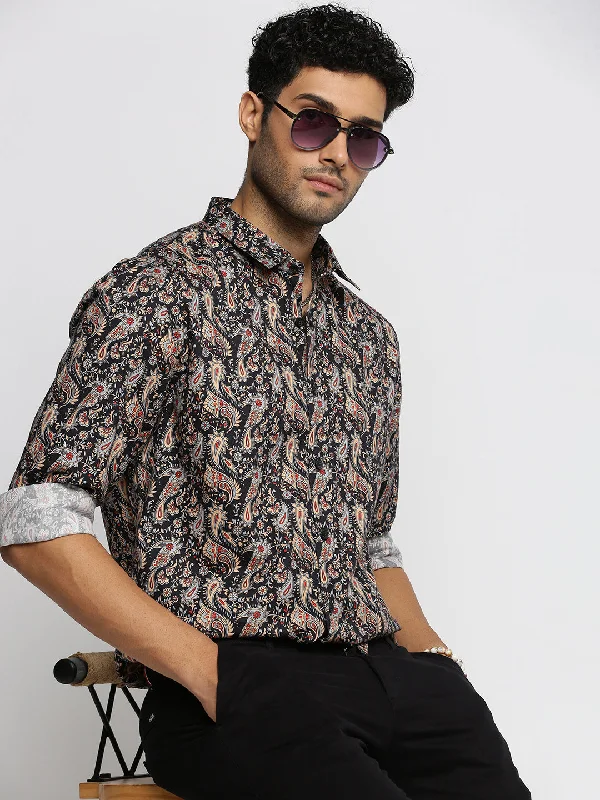 Men's Button - Down Oxford Casual Shirts in Crisp White for a Classic and Versatile StyleMen Black Spread Collar Ethnic Motifs Shirt Men's Button - Down Oxford Casual Shirts in Crisp White for a Classic and Versatile StyleMen Black Spread Collar Ethnic Motifs Shirt