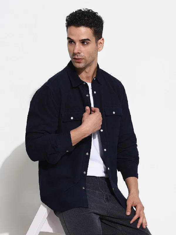Plus Size Men's Striped Chambray Casual Shirts with a Spread Collar for a Preppy AppearanceMen Navy Blue Solid Shirt Plus Size Men's Striped Chambray Casual Shirts with a Spread Collar for a Preppy AppearanceMen Navy Blue Solid Shirt
