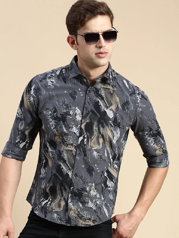 Men's Button - Down Oxford Casual Shirts in Crisp White for a Classic and Versatile StyleMen Grey Printed Casual Shirt Men's Button - Down Oxford Casual Shirts in Crisp White for a Classic and Versatile StyleMen Grey Printed Casual Shirt