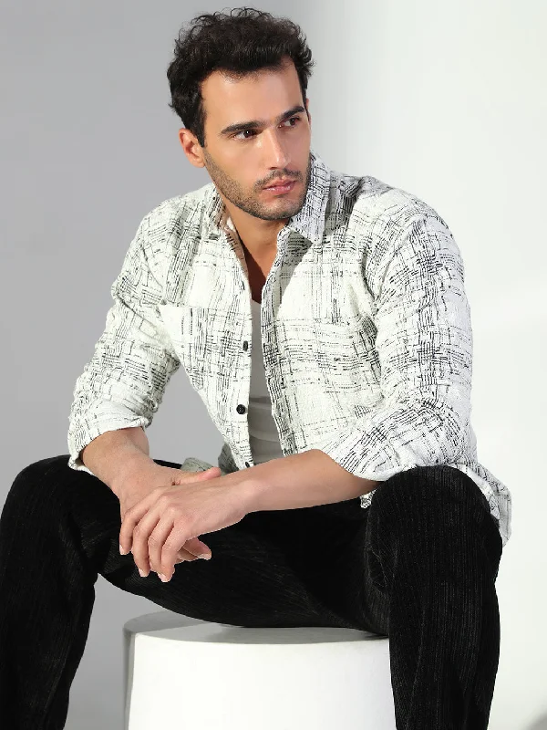 Men's Short - Sleeve Linen Casual Shirts in Light Khaki for a Breathable Summer OptionMen Geometric White Shacket Men's Short - Sleeve Linen Casual Shirts in Light Khaki for a Breathable Summer OptionMen Geometric White Shacket