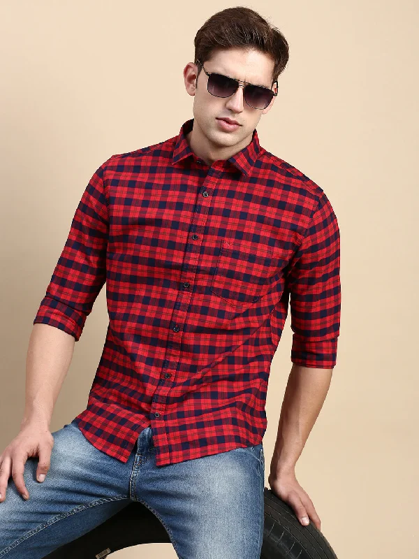 Men's Slim - Fit Printed Floral Casual Shirts in Pastel Colors for a Spring - Inspired VibeMen Red Checked Casual Shirt Men's Slim - Fit Printed Floral Casual Shirts in Pastel Colors for a Spring - Inspired VibeMen Red Checked Casual Shirt