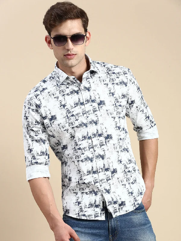 Men's Slim - Fit Printed Floral Casual Shirts in Pastel Colors for a Spring - Inspired VibeMen White Printed Casual Shirt