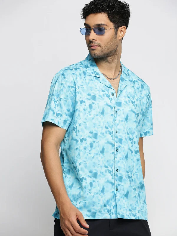Plus Size Men's Striped Chambray Casual Shirts with a Spread Collar for a Preppy AppearanceMen Blue Cuban Collar Abstract Shirt Plus Size Men's Striped Chambray Casual Shirts with a Spread Collar for a Preppy AppearanceMen Blue Cuban Collar Abstract Shirt