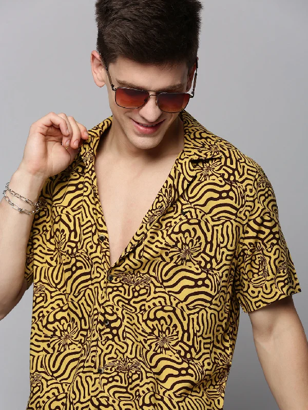 Men's Distressed Denim Casual Shirts with Frayed Edges for a Trendy and Rugged LookMen Yellow Printed Casual Shirt Men's Distressed Denim Casual Shirts with Frayed Edges for a Trendy and Rugged LookMen Yellow Printed Casual Shirt