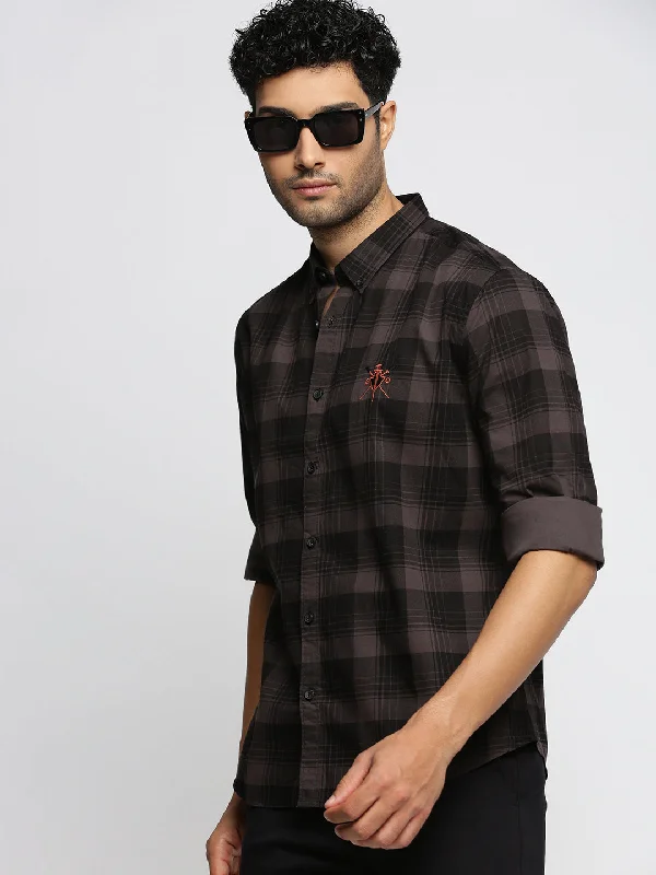 Men's Retro - Style Hawaiian Print Casual Shirts in Bold Patterns for a Tropical VacationMen Grey Spread Collar Tartan Checks Shirt Men's Retro - Style Hawaiian Print Casual Shirts in Bold Patterns for a Tropical VacationMen Grey Spread Collar Tartan Checks Shirt